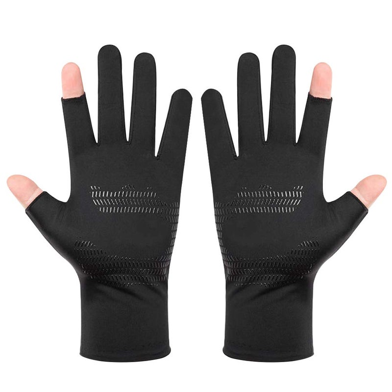 Holiberty Lightweight Silk Summer Gloves Non-Slip Outdoor Sports Driving Cycling Gloves Winter Warm Running Glove Liner Sun UV Protection Fishing Gloves for Women Men (Black, 2/5 Fingerless) - Image 2